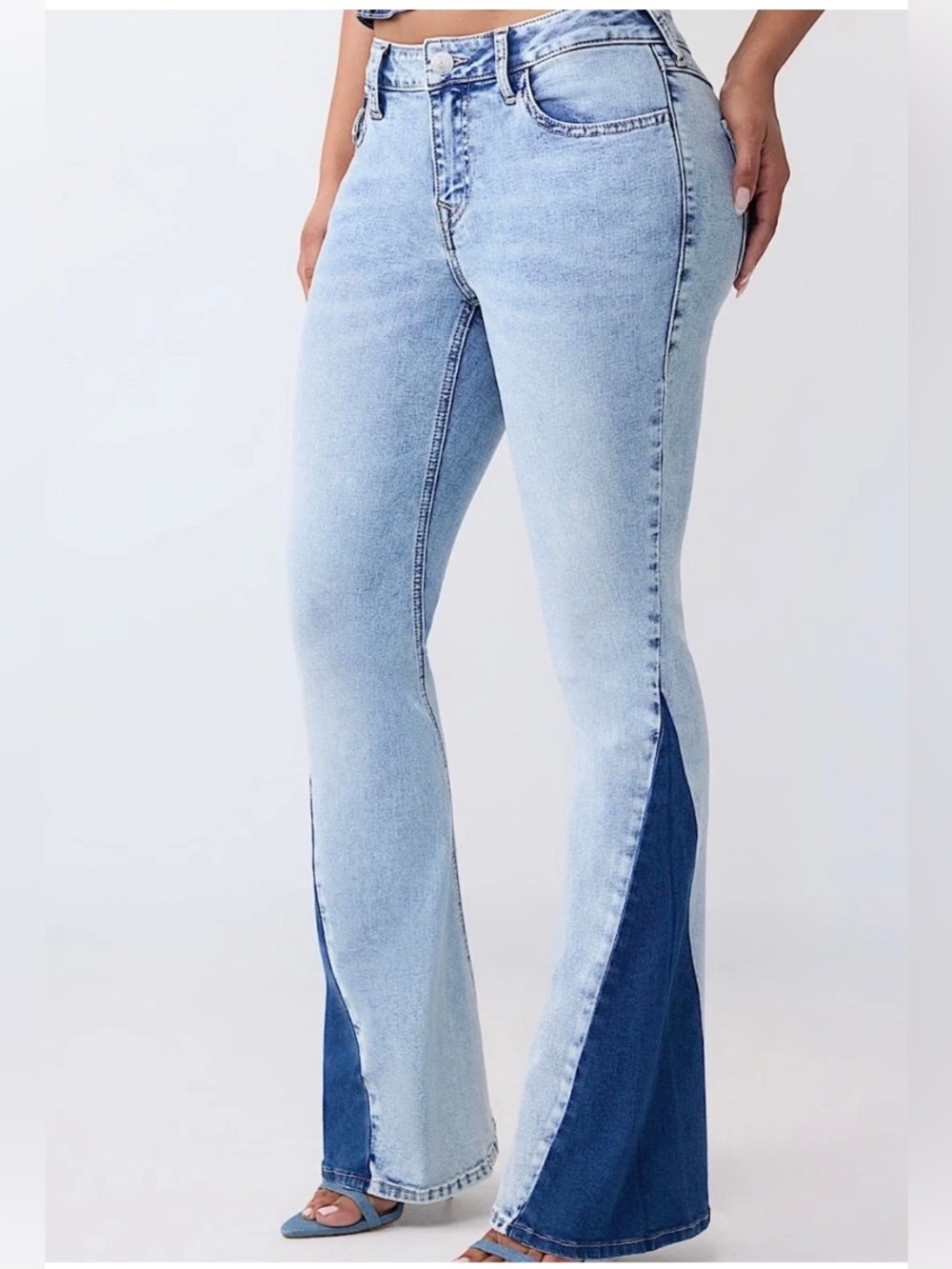 True Religion Women’s Joey Mid-Rise Flare Stretch Two-Tone Jeans Size 30